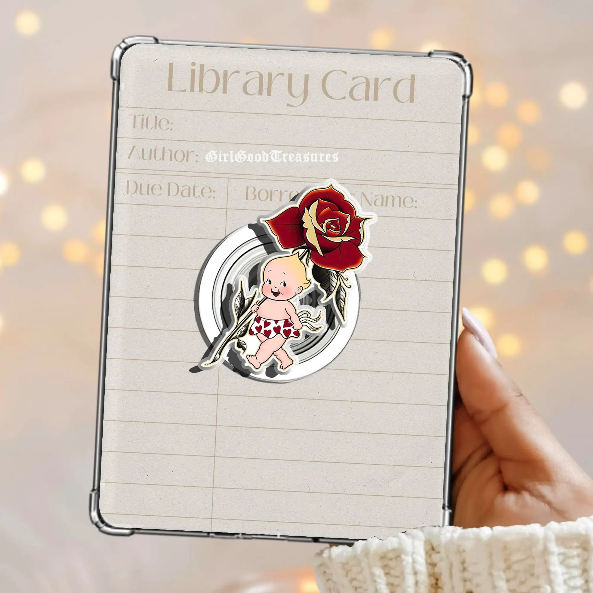 Kewpie Baby With A Rose Magnetic Pop Socket Love Heart Baby Doll Kindle Grip Cute Adorable Lovely MagSafe Phone Grip Cute Love Phone Holder, Kawaii Gift for Phone or Kindle Lovers Magnetic Pop Socket Phone Grip Kindle Grip Popsocket
