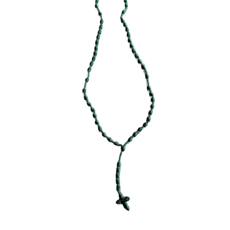 100% Handmade Rosary Cross Pendant Long Braided String Knotted Catholic Religion Adjustable Colorful Rope Necklace Lucky Protection Keepsake Jewelry for Women Men made in Mexico