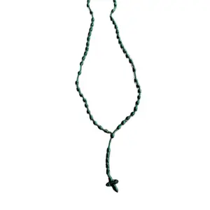 100% Handmade Rosary Cross Pendant Long Braided String Knotted Catholic Religion Adjustable Colorful Rope Necklace Lucky Protection Keepsake Jewelry for Women Men made in Mexico