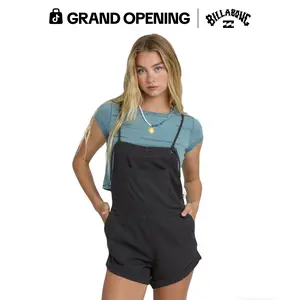 BILLABONG Women's Wild Pursuit Yarn-Dyed Overalls, Cotton Corduroy Summer Shortalls, Square Neck Jumpsuit, Adjustable Romper, Multiple Pockets Shorts Overalls, Regular Fit
