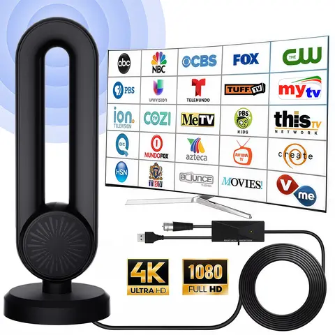 High Definition Digital TV Antenna Accessory - Iron Magnetic Base, Compact Lightweight Geometric Ring, Signal Booster, Plug-and-Play Easy Installation, Long-Range Local Channel Reception, Picture Frame Style, Rugby-Compatible, Table Mount, No Monthly Bill