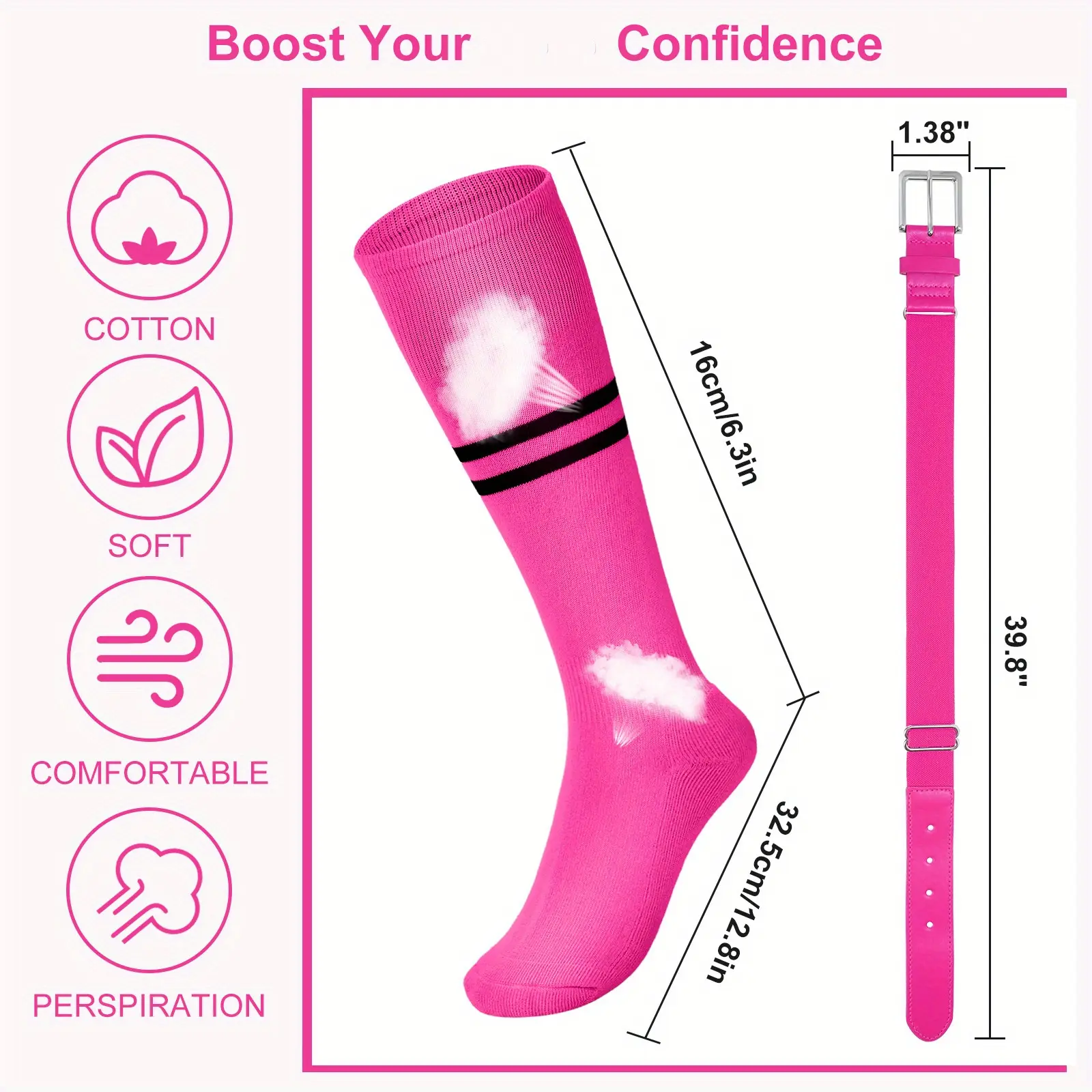 XZQTIVE Set 3 Baseball Belt and Socks Combo Set Adjustable Softball Belt Socks Elastic Waist Belt for Youth Adult Spring School