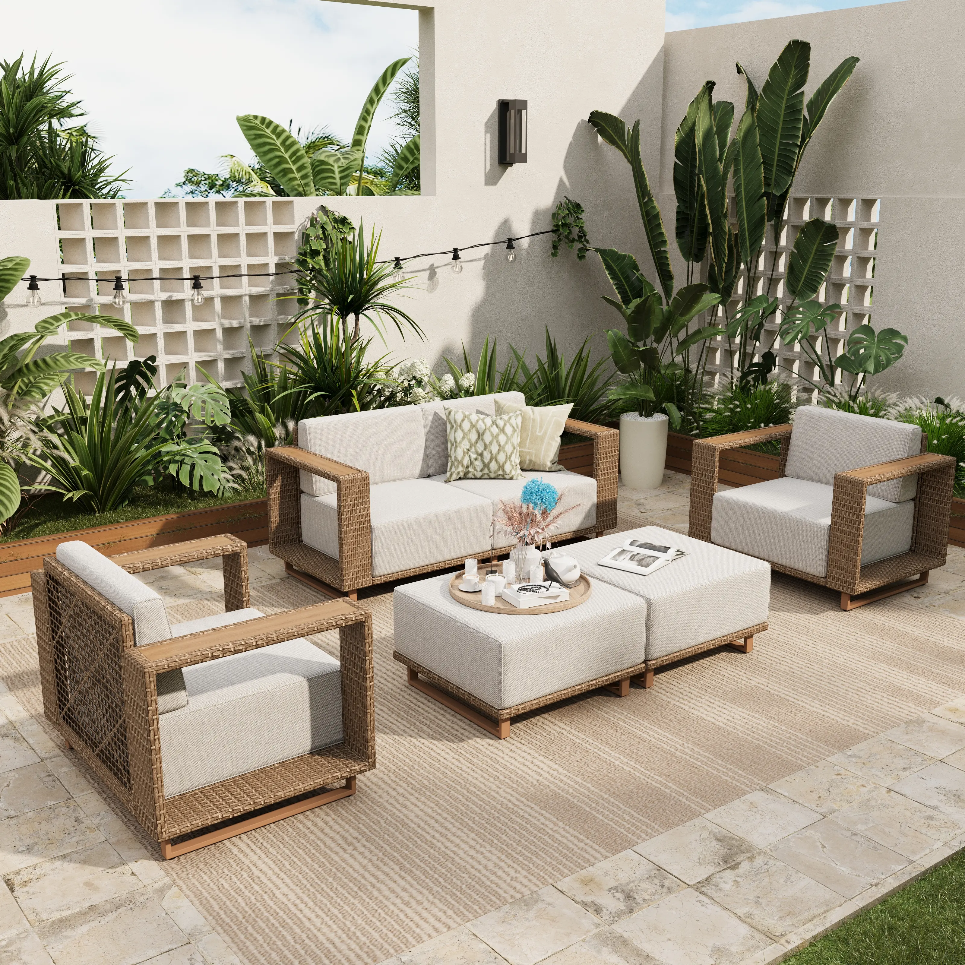 6 PCS-Armchairs+2 Ottomans