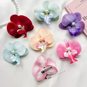 Pink fresh butterfly orchid flower hair clip, side clip, bangs clip, hair clip, seaside photo clip, simulated floral headpiece