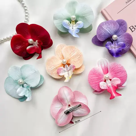 Pink fresh butterfly orchid flower hair clip, side clip, bangs clip, hair clip, seaside photo clip, simulated floral headpiece