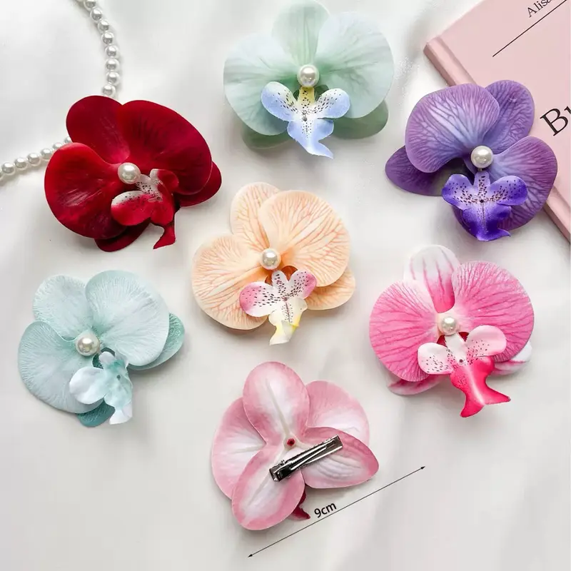 Pink fresh butterfly orchid flower hair clip, side clip, bangs clip, hair clip, seaside photo clip, simulated floral headpiece