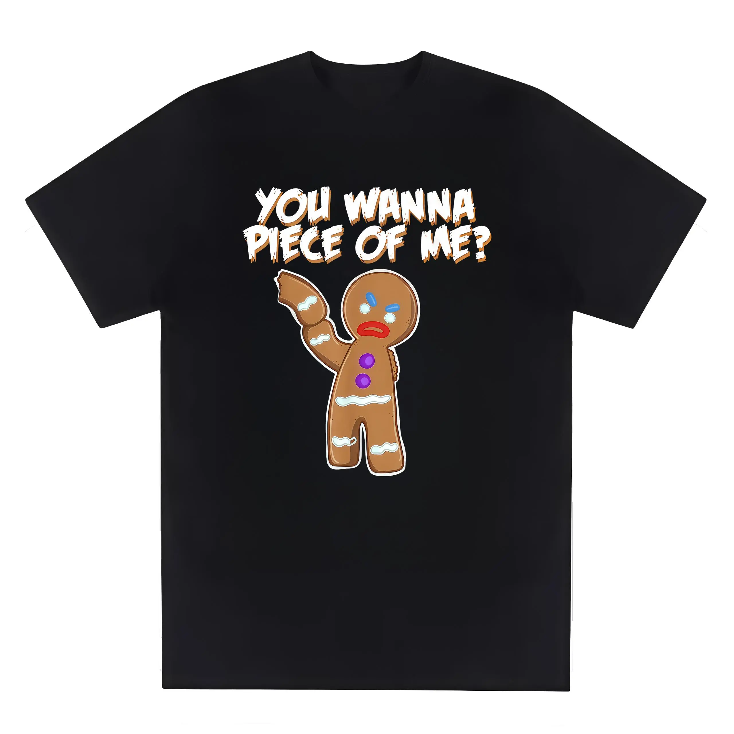 Merry Christmas Gift Christmas Tees You Wanna Piece Of Me Funny Gingerbread Man T-Shirt Costumes For Woman Cotton Women Clothing Black Top Graphic Tee Women Christmas Clothes