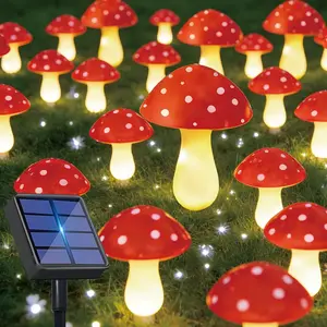 20/12/8pcs Solar Powered Fairy String Lights, Flashing Mushroom Outdoor Light Strips, 8 Lighting Modes, Red Mushroom Ground Plug Lights, Used for Decorating Courtyards, Gardens, Lawns, Weddings, Camping, Spring and Summer, Valentine's Day.