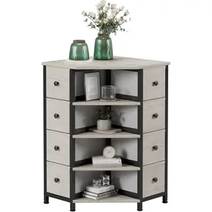 8 Drawers Corner Dresser with Storage Fabric Drawers and Open Shelves for Small Space,Bedroom,Entryway,Living Room (Greige)