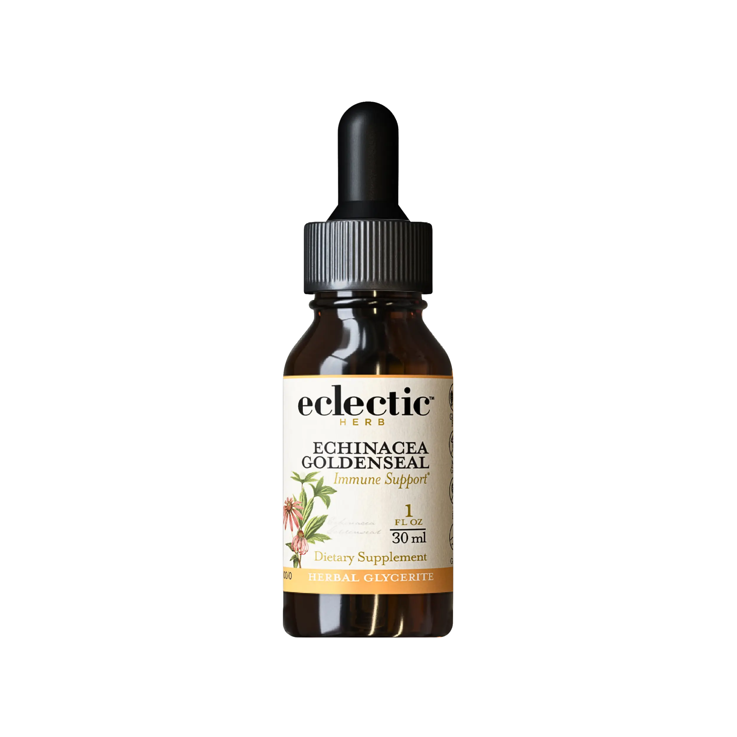 Eclectic Herb Echinacea & Goldenseal Glycerite - Certified Organic, Non-GMO, Gluten-Free, 1 fl oz, Herbal Supplement for Immune Support
