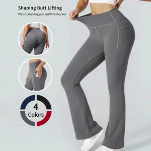 High-Waist Women's Flare Leg Pants with Front Pockets - Stretchy, Slimming Casual Bell Bottoms for Yoga & Workout, Comfortable Long Trousers, Yoga Trousers|Highwaist Trousers