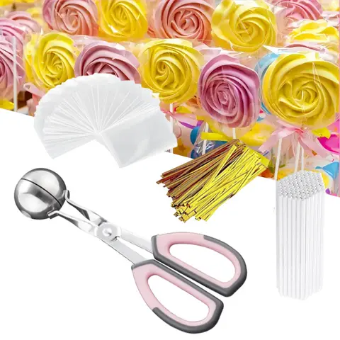 [Hand Tools Kits] Cake Pop Set Including 100 Cake Pop Sticks,100 Cake Pop Bags,100 Twist Ties,1 Cake Pop Mold Roller,Cake Pop Maker for Cakepops,Lollipop,Candies,Chocolates and Cookies,Halloween Party Decor Gifts