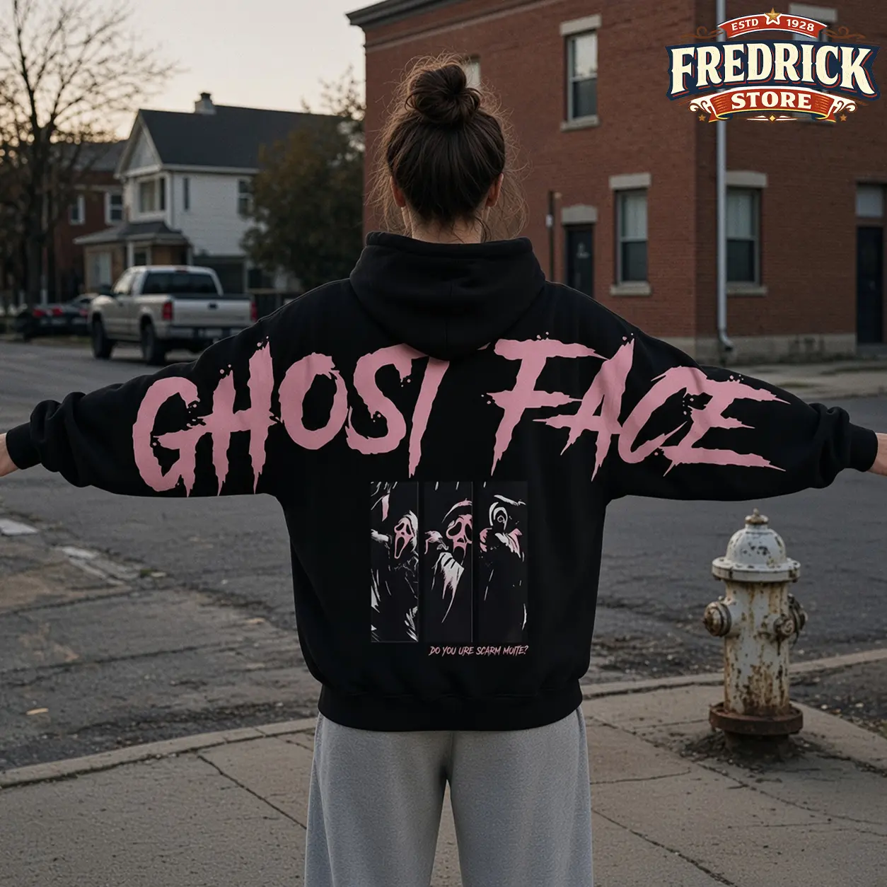 Ghostface Pink Scream Movie Horror Firm Club Shoulder-to-Shoulder Back Lettering Sweatshirt Hoodie, Halloween Scream Movie Graphic Tee, Spooky Season, Gift for Him and Her, Vibes