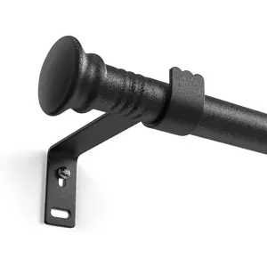 Black Curtain Rods for Window 17 to 96 Inch, Small Window Curtain Rod With Brackets for Cafe, Windows, Kitchen, Bedroom, Living Room, Sliding Glass Door, Drilling Installation