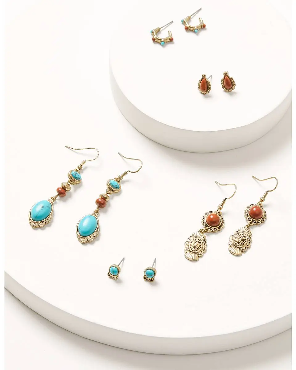 Women's Golden Skyland Multi Stone Earring Set - 5 Piece