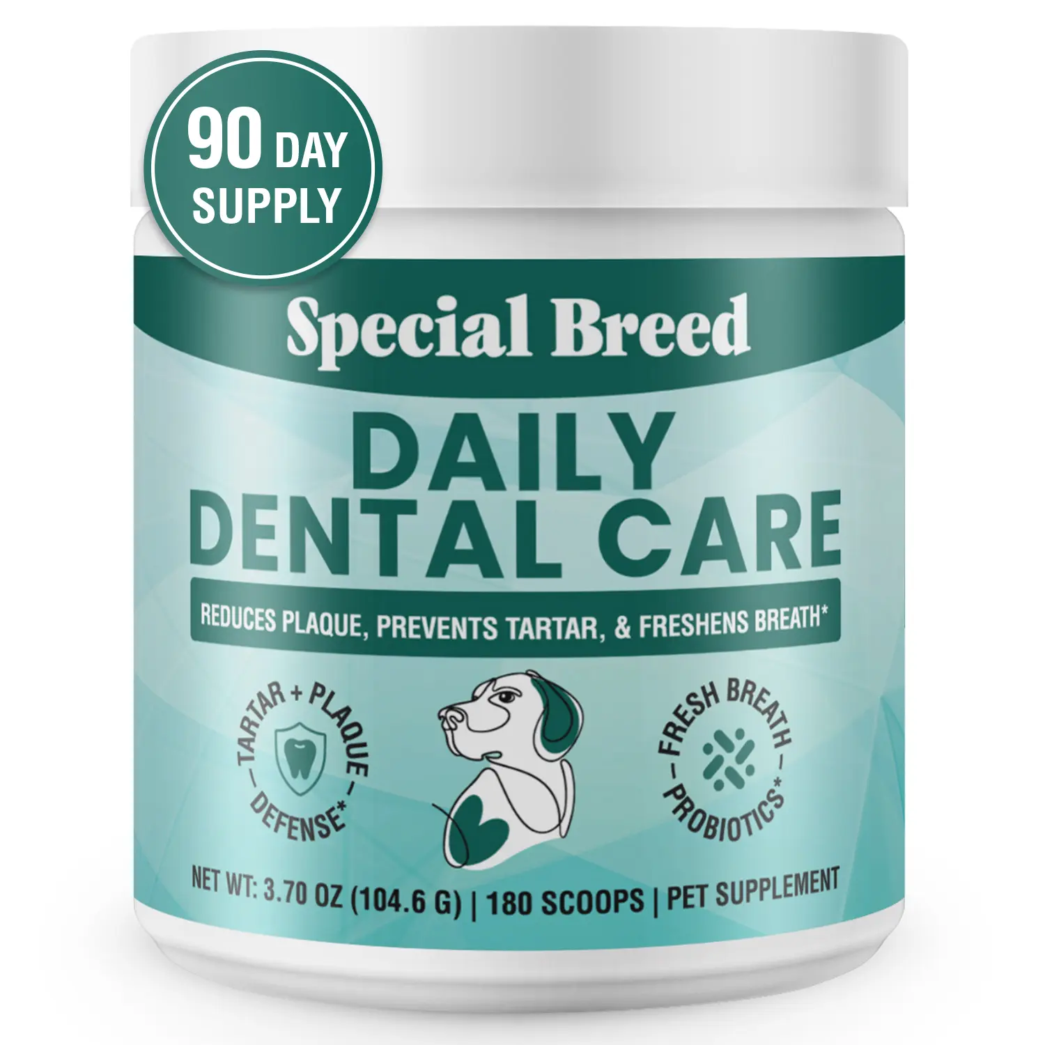 Dog Teeth Cleaning Powder - Natural Dog Oral Care Products for Tartar Control, Fresh Breath, Gum Health - Daily Plaque Removal Powder Form with Zeolite, Brown Algae, Probiotics, Rosemary - 180 Scoops