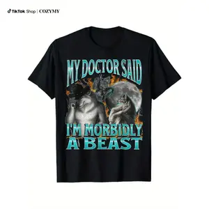 Funny Werewolf Meme T-Shirt - "My Doctor Said I'M Morbidly A Beast" - Men'S Horror Comedy Graphic Tee -  Perfect For Halloween, Werewolf Fans & Dark Humor Lovers, Halloween Clothes, Casual Wear, Sunset Design Shirt,