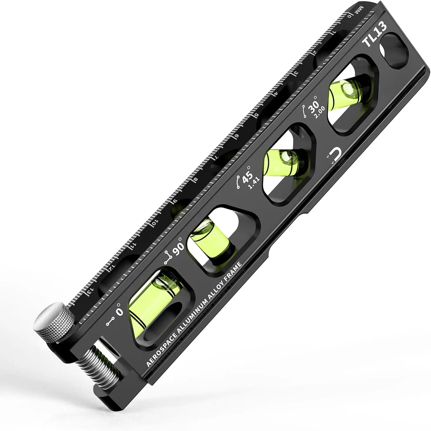 Torpedo Level,  Conduit Level with 4 Vials, 6.2 inch  Alloy Construction Spirit Level with V-Groove and  Track,  Bubble Level, Double Scale, Thumb Screw-TL13