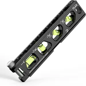 Torpedo Level,  Conduit Level with 4 Vials, 6.2 inch  Alloy Construction Spirit Level with V-Groove and  Track,  Bubble Level, Double Scale, Thumb Screw-TL13