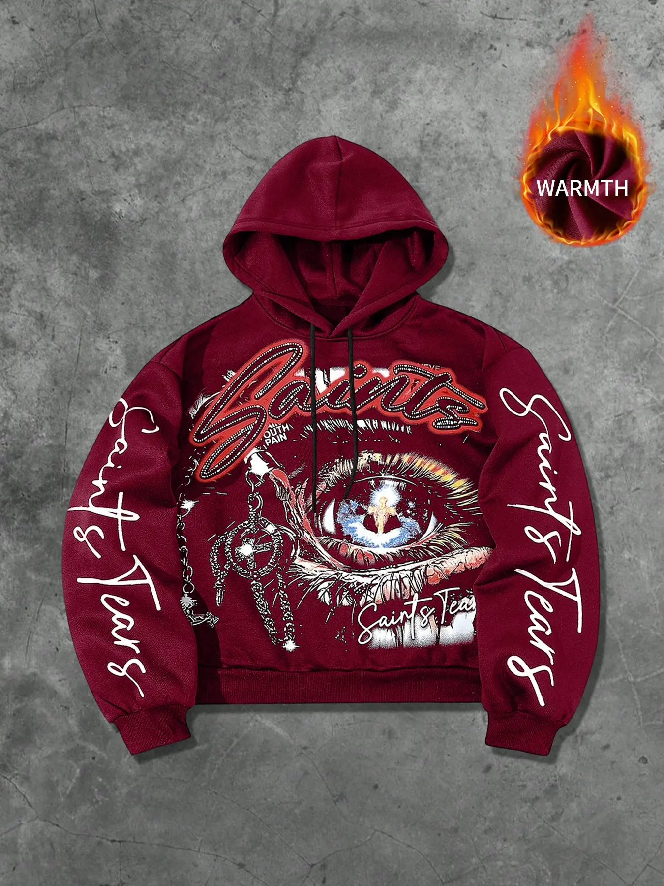 Men's High-End Fleece Hoodie, Retro American Big Eye Print, Streetwear Oversized, Warm and Cozy, Casual Fall & Winter Fashion