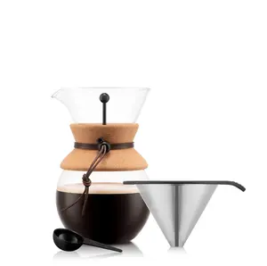 34oz Pour Over Coffee Dripper with Stainless Steel Filter, Brown Glass - Tea