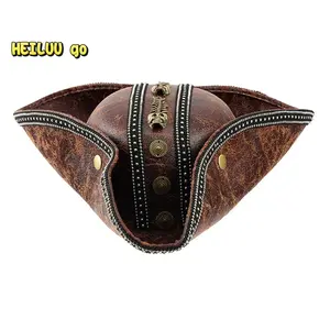 Pirate Hat for Women and Men Creative Leather Tricorn Costume Hat for Halloween Cosplay Party Supply