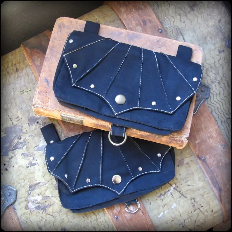 Utility Belt Pouch - Gothic Necessary Clutch Purse, Witchy Belt Bag, Occult Clothing, Batwing Bag, Waist Bag, Vegan Canvas Wallet