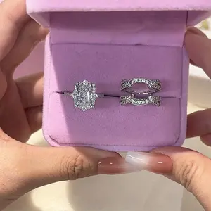 Maxine CZ 3.0ct Radiant Cut 2PC Engagement Ring Set,5A Cubic Zirconia Insert Bridal Ring Set,Women's Ring Jewelry,Wedding Ring Set for Daily,Travel,Proposal,Birthday,Anniversary