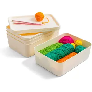 15 Qt. Plastic Basket Storage Bins with Lids Medium 4Pack Stackable Lidded Storage Organizer Bins for Kitchen Bathroom and Bedroom Off White