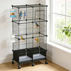46-Inch Bird Flight Cage, Wrought Iron Standing Large with Rolling Stand for Cockatiels Pet Parrot Parakeet Lovebird Canary Finch