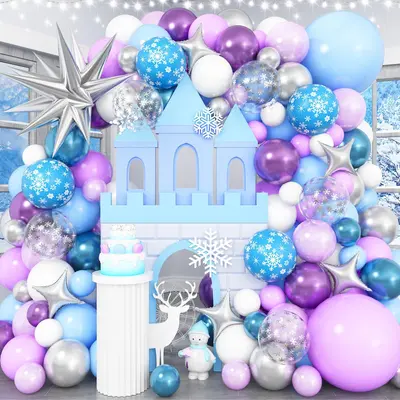 Winter Wonderland Snowflake Balloon Arch Kit - 156 Piece Frozen Party Decorations