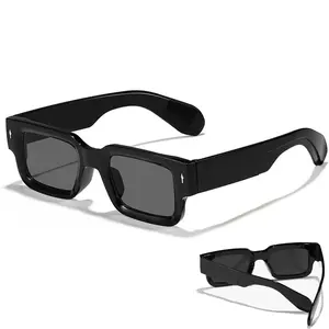 Anti-Glare Square Thick Frame Sunglasses for Women & Men,UV Protection Retro Rectangle Sunglasses Trendy Chunky Eyewear Black Shades