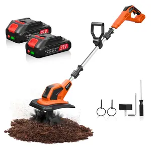 Tiller for Gardening, 21V Cordless Tiller Cultivator, 360RPM Electric Tiller with Blades for Stray Grass,   Garden  Portable , 2 X 2.0Ah Battery Powered, Tilling 9in Width & 6.3in Depth for Lawn, Gardening & Soil Cultivation