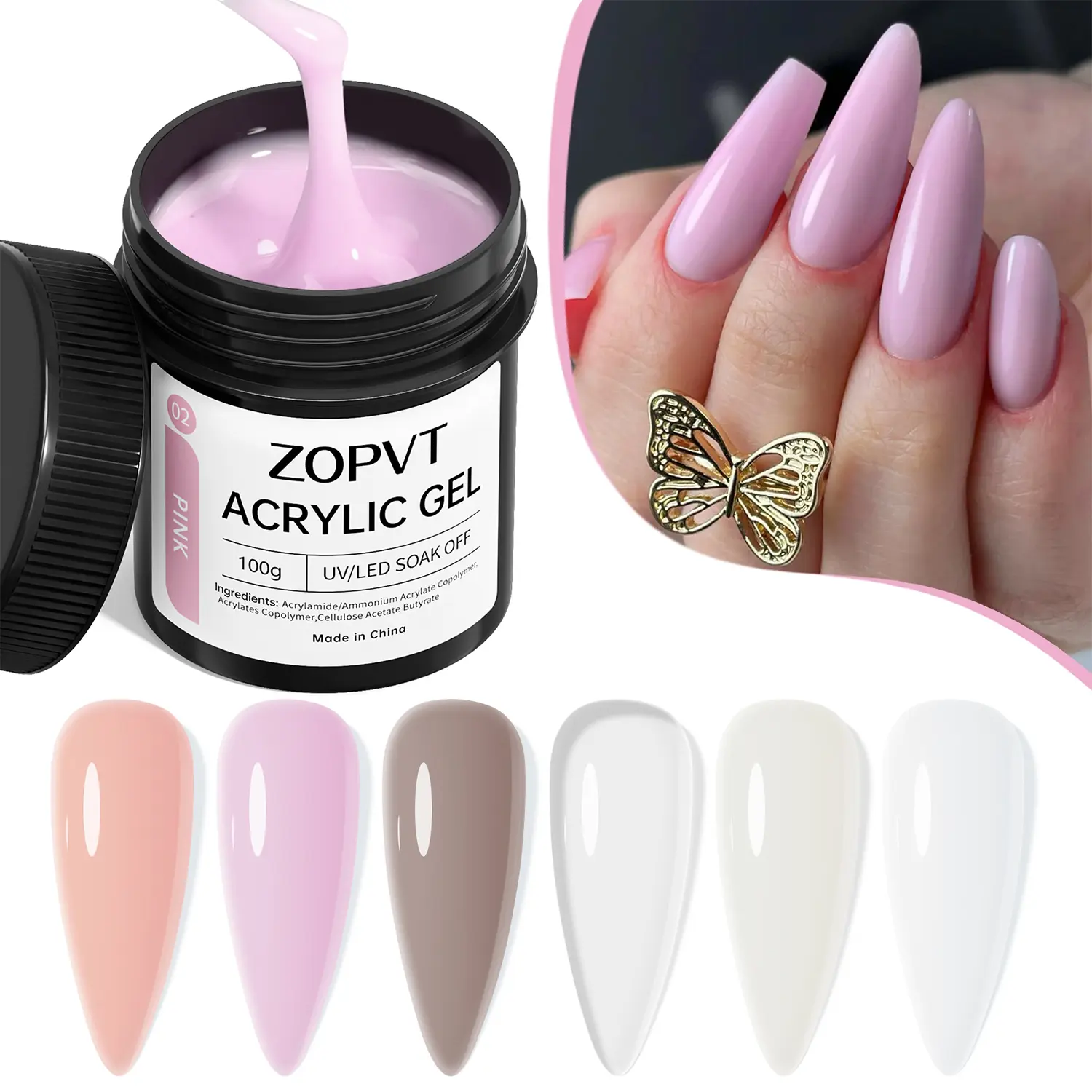 100g Large Capacity Acrylic Nail UV LED Clear Paint, 6 Colors Available, Nail Art, Nail Art Designs, DIY Design Nail Extension Tool, Long Lasting & Easy Apply, Gel Acrylic Nails