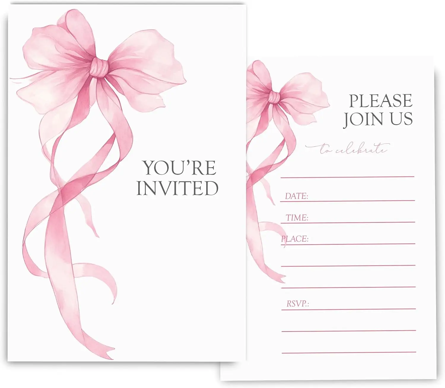Bow Birthday Invitations for Girls, Elegant Bow Birthday Party Invitaions for Girls  Party Invites, 4x6 Inches, 30 Sets with Envelopes