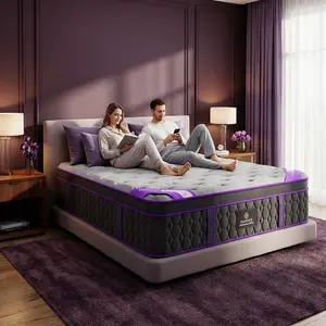 【Amethyst Series】Fansace 14 inch Queen size bed sore spring mattress in a box,memory foam,medium firm mattress with gel memory foam&pocket springs,Hybrid Pocket Coil Mattress with Breathable Gel-Infused Cooling Gel Memory Foam,Medium-Firm