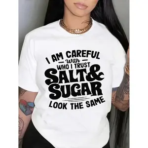 [100% Cotton] Letter Print Crew Neck T Shirt Casual Loose Short Sleeve Summer T Shirts Womens Clothing