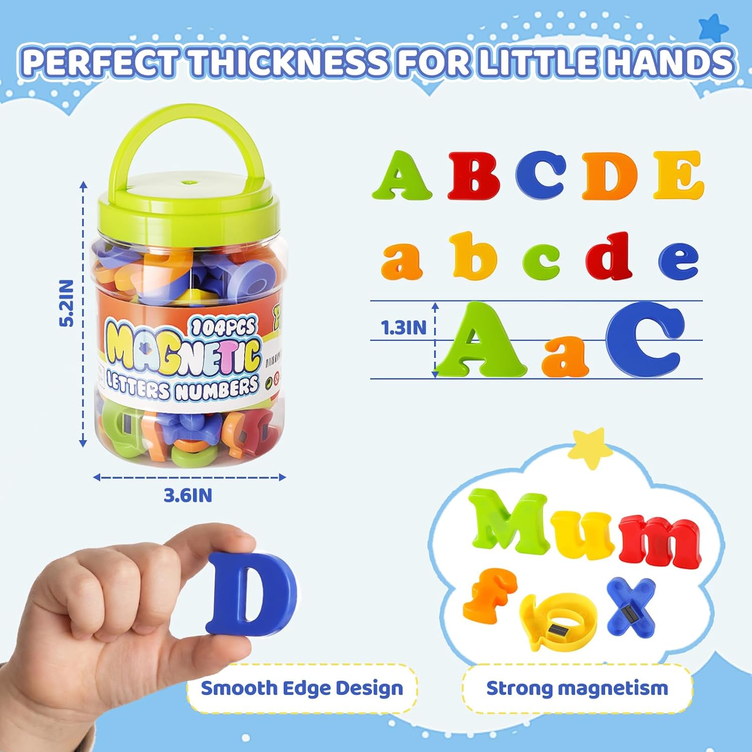 104 PCS Magnetic Letters and Numbers for Kids Uppercase & Lowercase ABC Alphabet with 123 Numbers Educational Refrigerator Magnets Preschool Learning Toys Math & Spelling Game Homeschool Classroom Gift for Toddlers