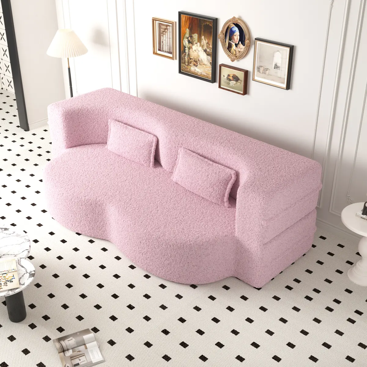 Full Size Folding Sofa Bed, 59" Convertible Sleeper Bed with 15" Thick Foam Mattress, Plush Sherpa Fleece & Corduroy Fabric, 78"l x 45"w x 30"h, 86 lbs, Durable Lounge for Living Room Bedroom, Clean with Soft Brush