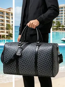 Triangular Print Handheld Travel Bag, Business Retro Style Large Capacity Short Trip Luggage, Unisex Business Fitness Travel Bag