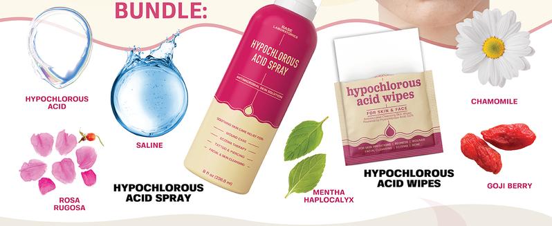 Base Laboratories Hypochlorous Acid Spray & Wipes Bundle - 75 Wipes & 8oz Spray for Acne Eczema Piercings & Irritations Fast Relief for Daily Use Base Laboratories Hypochlorous Acid Spray & Wipes Bundle - 75 Wipes & 8oz Spray for Acne Eczema Piercings & Irritations Fast Relief for Daily Use