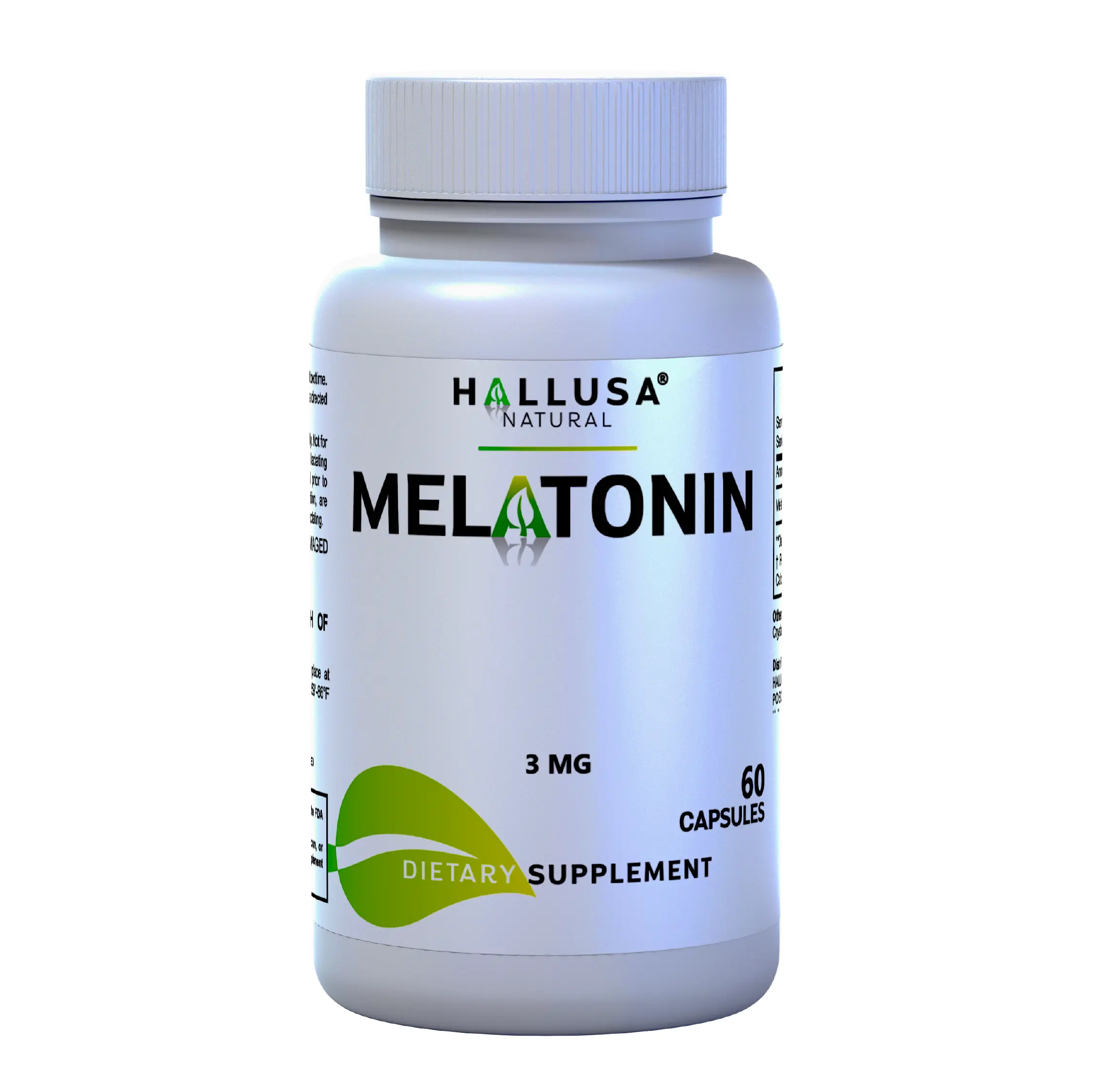 Hallusa Natural Melatonin 3 mg Dietary Vitamin Capsules - 60 Organic Night Time Sleep Supplement, Gluten-Free, GMO-Free, Made in USA for Restful Relaxation