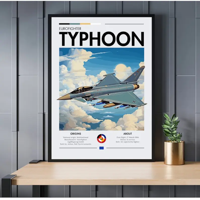 Typhoon Poster, Aviation Art, Fighter Jet Poster, Military Aircraft Decor, Modern Fighter Plane Wall Art