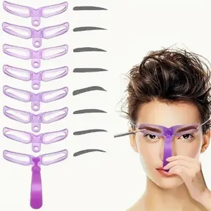 8 Piece Eyebrow Shaping Kit with Handle, Salon Quality Eyebrows at Home, Precision Reusable Templates, Includes Razor and Trimmer