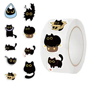 Black Cat Sticker Rolls - 500Pcs Funny Cartoon Cat Meme 10 Style Stickers Gifts Pack for Kids Teen Adults, Cute Label Decals Crafts for Laptop Guitar Skateboard Home Decor School Rewards Stickers Kit Sticker Sheets