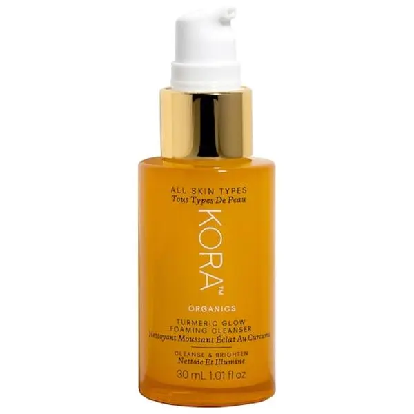 KORA Organics Mini Turmeric Glow Foaming Facial Cleanser - Amino Acid, Rosemary, Gel Formula for Moisture Cleansing