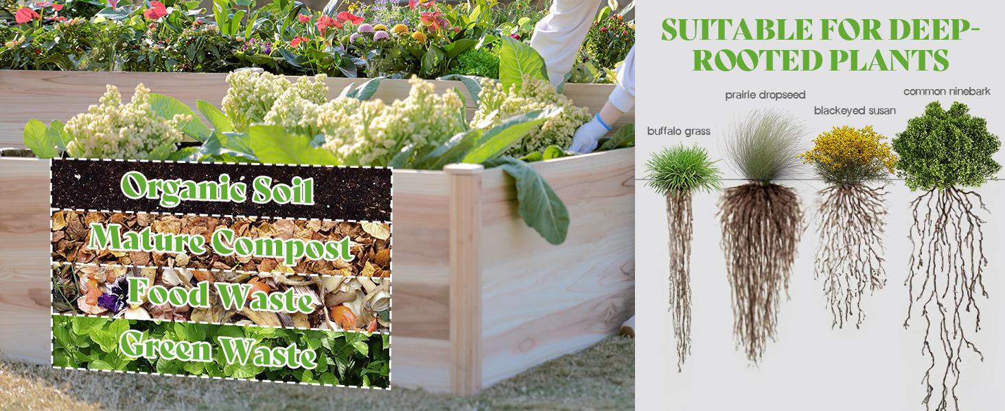 [Spring Sale] AMERLIFE Raised Garden Planter - 12x12x2 ft H-Shaped Wooden Garden Bed, 180 cu. ft Capacity, Wooden Planter Box with Double Layer Design for Outdoor Patio & Garden