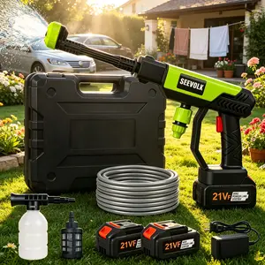 SEEVOLX 21V Cordless Pressure Washer, Portable Cordless Power Cleaner with Single Port Charger, Foam Bottle & Hose, Electric Handheld Water Gun for Car Home Cleaning Garden Watering