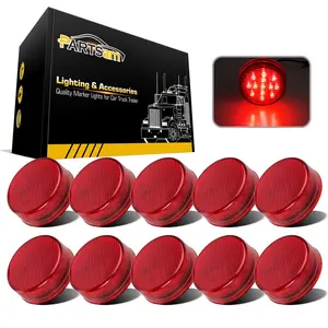 Partsam 10x 2.5" Round Red LED Side Marker Lights for 12V Trailers - Sealed Waterproof, Grommet Mount Mount, 13 LED, Ideal for Drivers and Vehicle Use