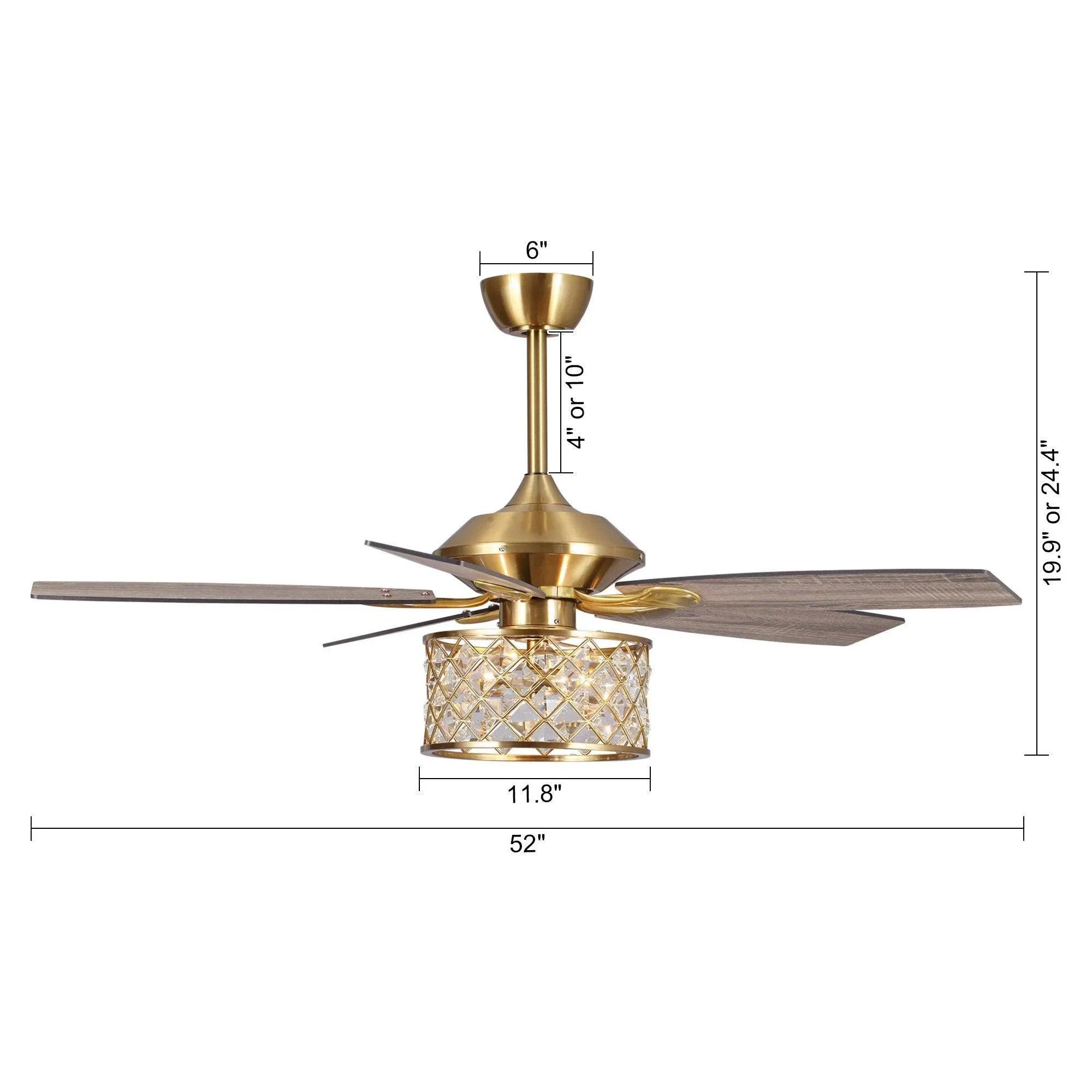 Luxurious 52-Inch Gold Ceiling Fan with Dimmable LED Light & Remote Control | Modern Elegant Home Decor